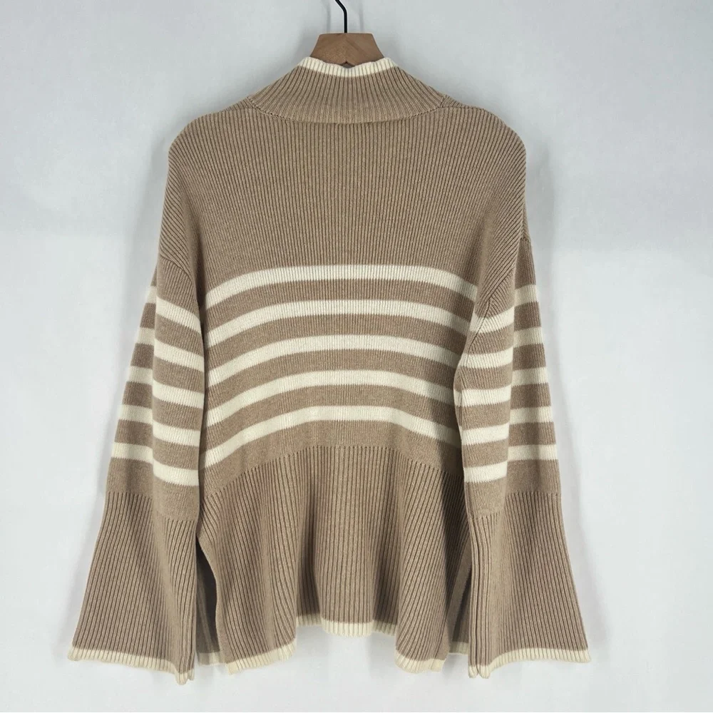 Rails Tessa‎ Sweater Merino Wool Sand Striped Quarter Zip Mock Neck Sweater L